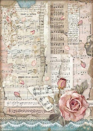 Stamperia Rice Papier Passion Roses and Music A4 1 Bogen