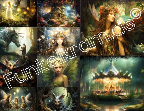 JunkJournal Postkarten Set Fantasy Forest 12-teilig