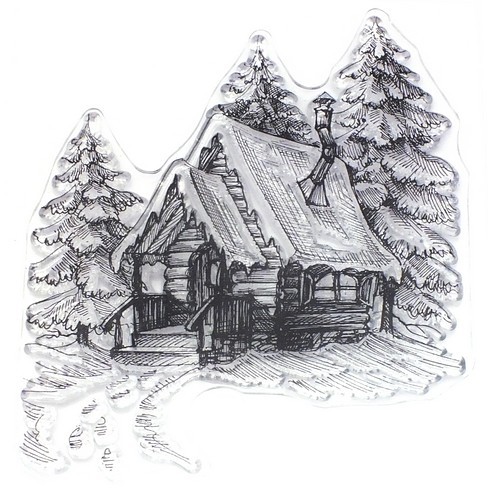 Nellie Snellen Stempel winterliche Holzhütte ca. 6,8 x 8 cm