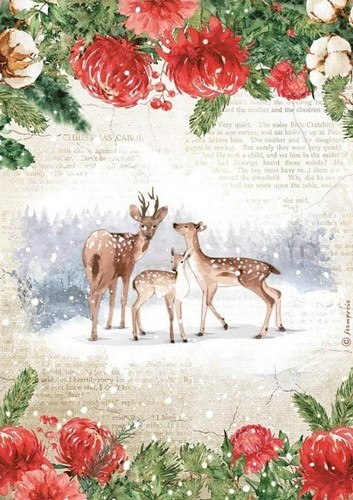 Stamperia Rice Papier Romantic Home for the Holidays Deers A4 1Bogen