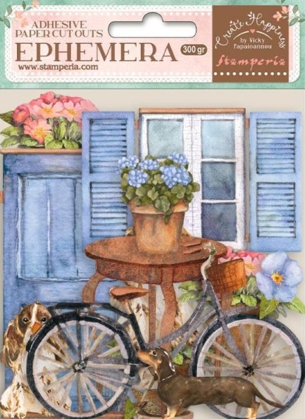 Stamperia Ephemera Create Happines Welcome Home Bicycle and Flowers