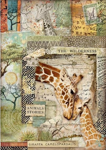 Stamperia Rice Papier Savana Giraffe A4 1 Bogen