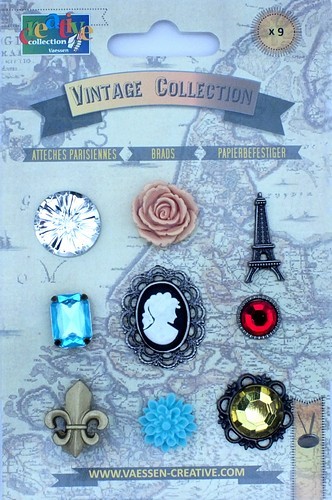 Mini-Brads Vintage Collection Paris ca. 1cm bis 2,8 cm 9 Stk