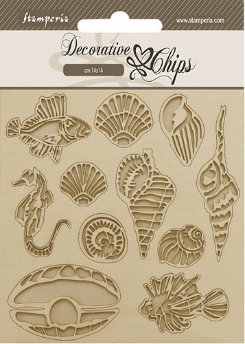 Stamperia Decorative Chips Songs of the Sea - Shells an Fish 14 x 14 cm