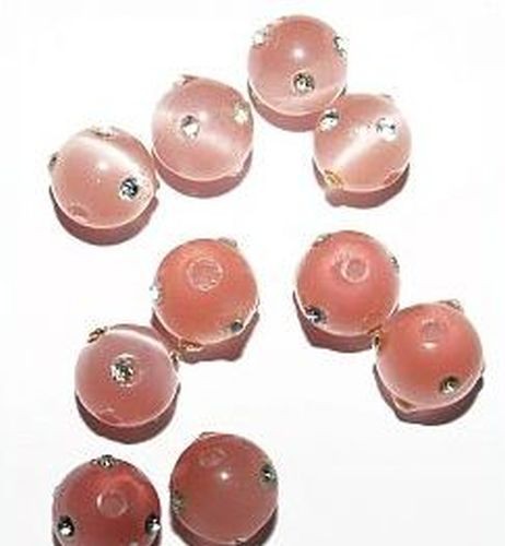 Cateyekugeln mit Strass ca. 8mm (Nr.dx06) rosa 10Stk