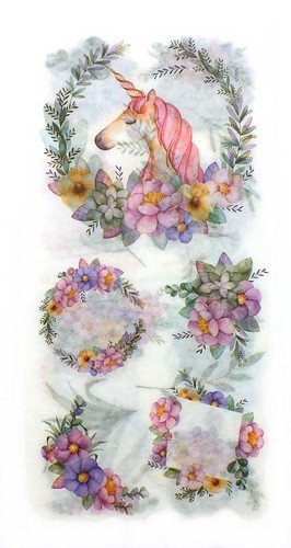 Papier Sticker Set Einhorn &amp; Blumen 6-teilig