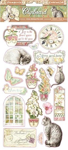 Stamperia Chipboard Orchid and Cats 19-teilig