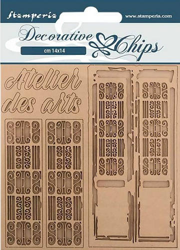 Stamperia Decorative Chips Atelier de Arts Door ca. 14 x 14 cm