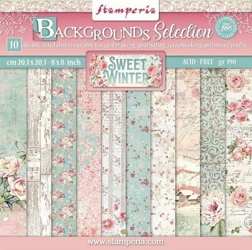 Stamperia Papierset Backgrounds Selection Sweet Winter 20,3 x 20,3 cm