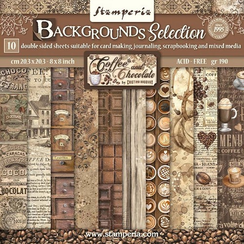 Stamperia Papierset Backgrounds Selection Coffee and Chocolate 20,3 x 20,3 cm